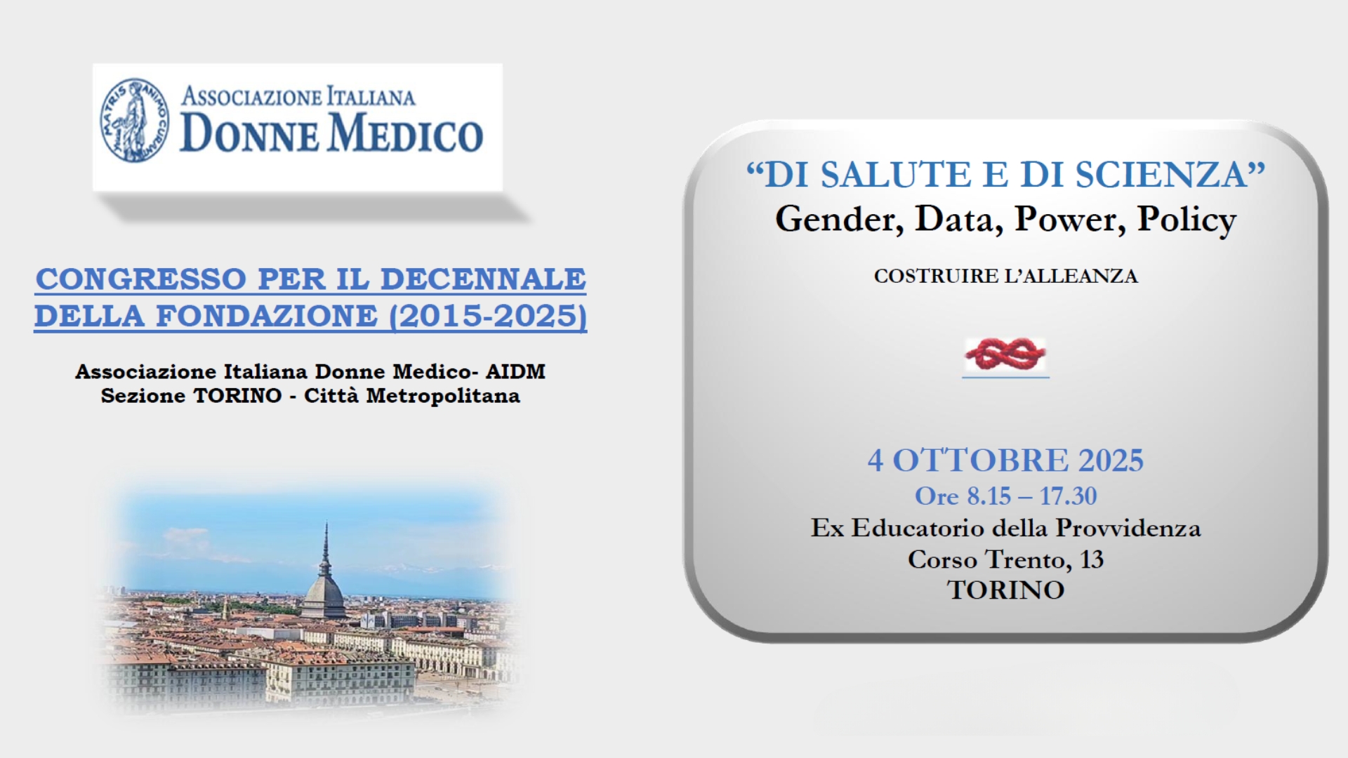 Clicca per accedere all'articolo Congresso per il Decennale della Fondazione AIDM Torino: “Di Salute e di Scienza”