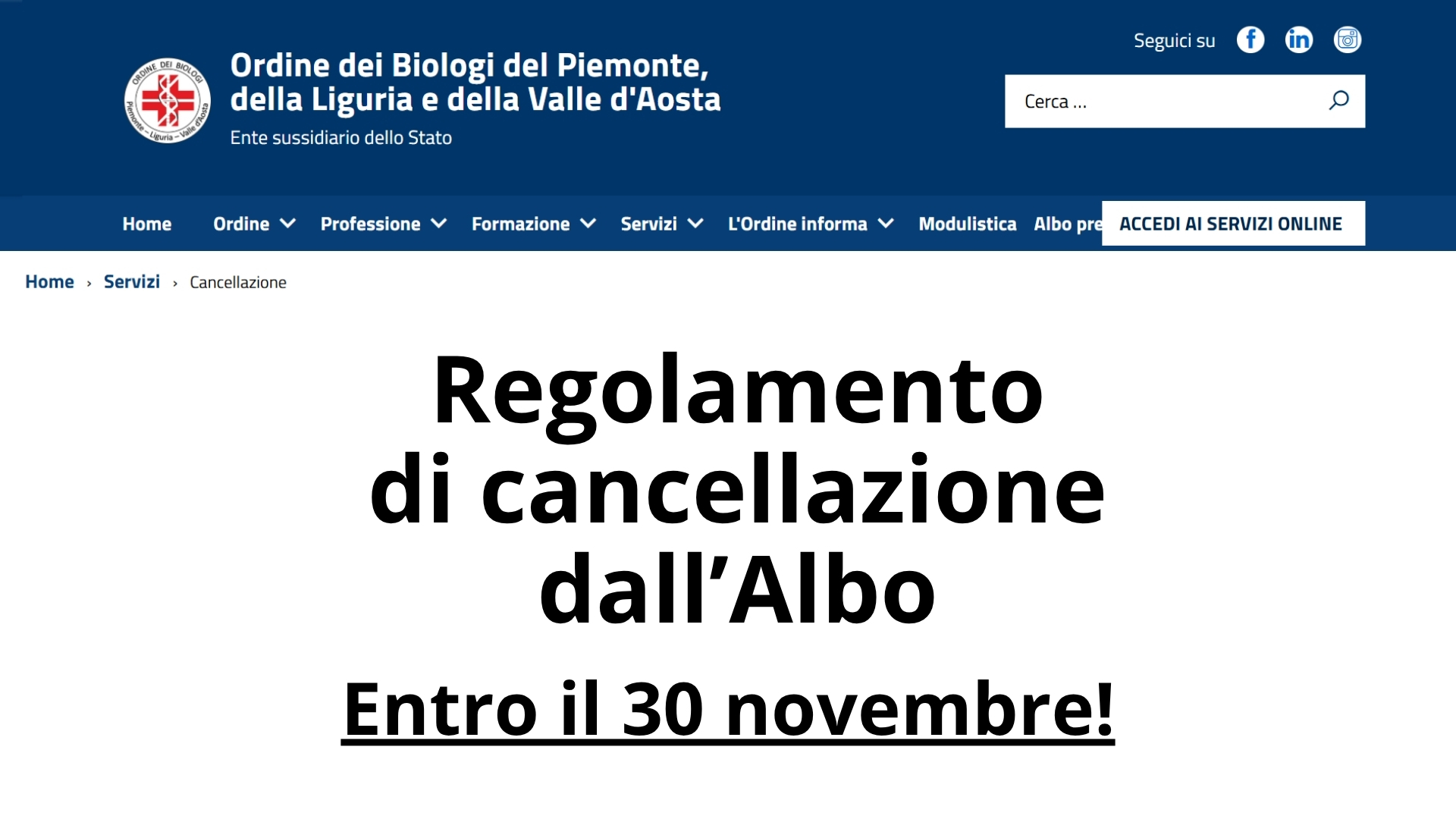 Clicca per accedere all'articolo Regolamento per il rinnovo dell’iscrizione o per la cancellazione dall’Albo